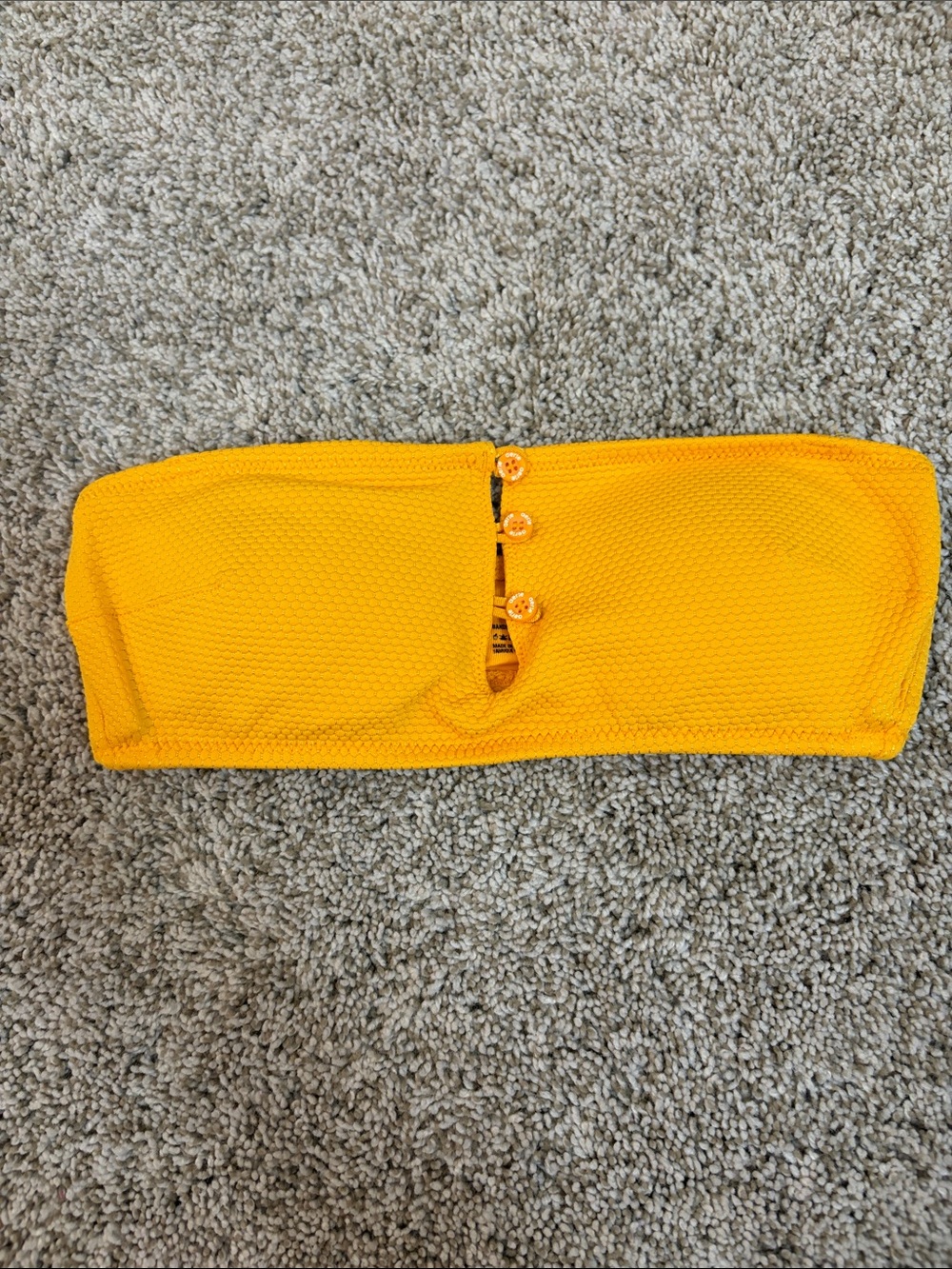 aerie Bright Yellow Textured Bandeau Bikini Top with Front Buttons
